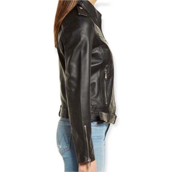 NWT Sam Edelman Black Leather Moto Jacket Size Small  - Picture 5 of 9